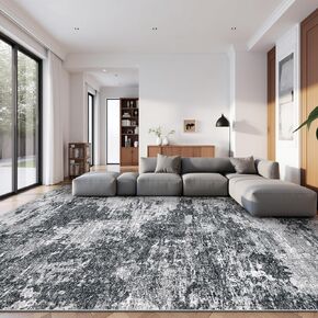 سجاد المنطقة 8 × 10 لغرفة المعيشة: سجادة قابلة للغسل حديثة مجردة محايدة ناعمة غير قابلة للانزلاق منخفضة الوبر سجادة كبيرة داخلية لغرفة النوم وغرفة الطعام وغرفة اللعب والمكتب المنزلي (أزرق رمادي بني، 8 × 10 بوصة) in Kuwait