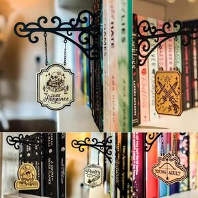 Book Nook Tavern Signs– Genre Shelf Labels with Hanging Brackets, Tavern-Style Book Nook Decor, Bookshelf Genre Signs for Home Library Book Dividers for Shelves,Home Library Book Dividers for Shelves (ALL) in Kuwait