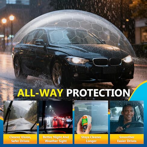 طارد مياه السيارة ومضاد للضباب للزجاج الأمامي - طلاء متطور مقاوم للماء، رؤية واضحة، حماية طويلة الأمد، سهل الاستخدام للسيارات والشاحنات وسيارات الدفع الرباعي in Kuwait