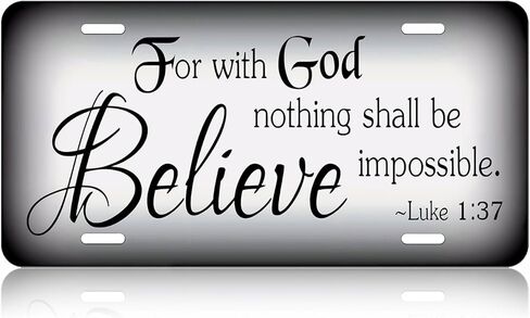 for with God Nothing Shall be Impossible.Decorative Front License Plate Cover.Wall Decoration.Vehicle Decoration.Female License plate6x12inch 4(Holes) in Saudi Arabia