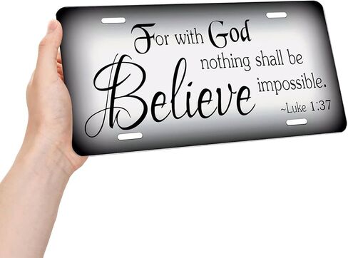 for with God Nothing Shall be Impossible.Decorative Front License Plate Cover.Wall Decoration.Vehicle Decoration.Female License plate6x12inch 4(Holes) in Saudi Arabia