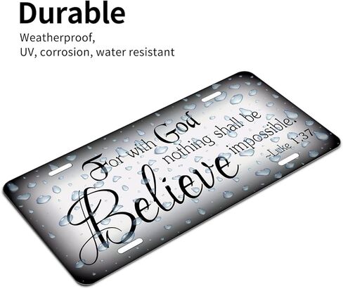for with God Nothing Shall be Impossible.Decorative Front License Plate Cover.Wall Decoration.Vehicle Decoration.Female License plate6x12inch 4(Holes) in Saudi Arabia