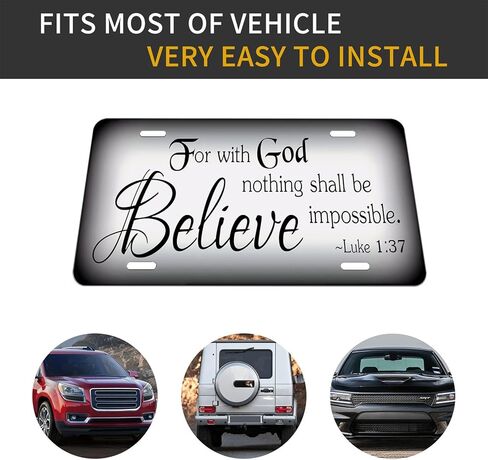 for with God Nothing Shall be Impossible.Decorative Front License Plate Cover.Wall Decoration.Vehicle Decoration.Female License plate6x12inch 4(Holes) in Saudi Arabia