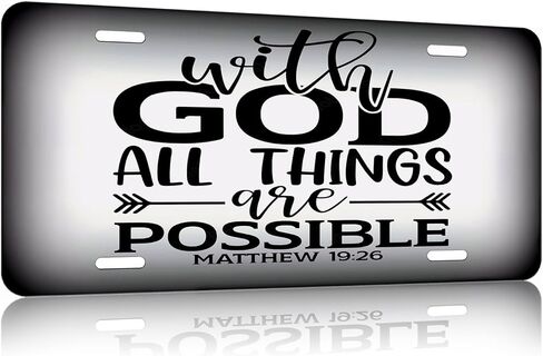 for with God Nothing Shall be Impossible.Decorative Front License Plate Cover.Wall Decoration.Vehicle Decoration.Female License plate6x12inch 4(Holes) in Saudi Arabia