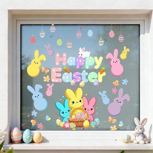 9 Sheets Easter Window Clings Easter Bunny Eggs Window Decals Oil Painting Happy Eggs Bunny Stickers for Party Gifts Home Office School Holiday Decor Spring Glass Decoration in Saudi Arabia