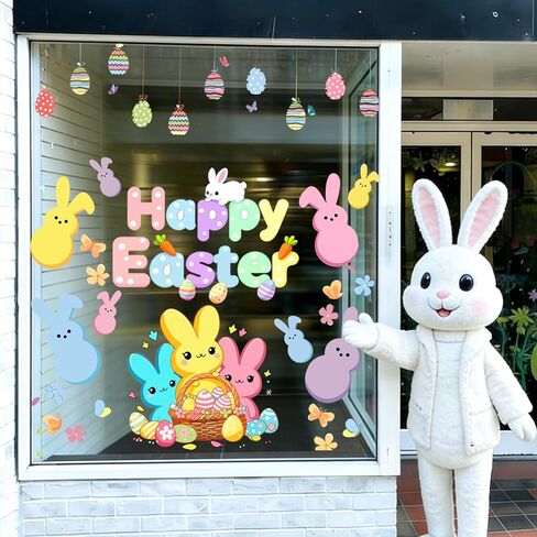9 Sheets Easter Window Clings Easter Bunny Eggs Window Decals Oil Painting Happy Eggs Bunny Stickers for Party Gifts Home Office School Holiday Decor Spring Glass Decoration in Saudi Arabia