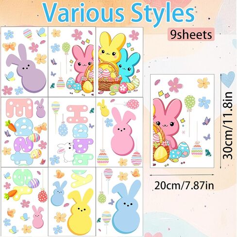 9 Sheets Easter Window Clings Easter Bunny Eggs Window Decals Oil Painting Happy Eggs Bunny Stickers for Party Gifts Home Office School Holiday Decor Spring Glass Decoration in Saudi Arabia