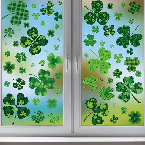 St Patricks Day Window Clings, 118PCS Green Shamrock Window Stickers, Removable No Residue Lucky Irish Decor for Home, Party, Bar, Easy to Apply in Saudi Arabia