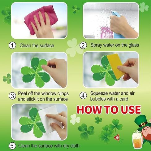 St Patricks Day Window Clings, 118PCS Green Shamrock Window Stickers, Removable No Residue Lucky Irish Decor for Home, Party, Bar, Easy to Apply in Saudi Arabia