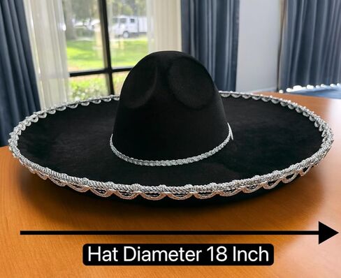GiftExpress 2-Pack Adult Black Sombrero Hat, 18-Inch Wide – Mariachi-Style Costume Sombrero with Silver Braid Trim, Polyester, One Size Fits Most in Saudi Arabia