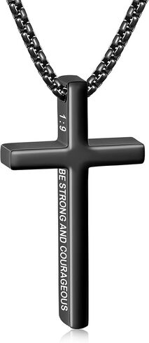 Avotto Easter Basket Stuffers -316L Stainless Steel Bible Verse Cross Necklace Religious Gifts for Men Kids Teen Boys, Silver/Gold/Black Sturdy Box Chain with Inspirational Cross Pendant 18+2Inch in Saudi Arabia