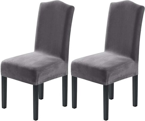 H.VERSAILTEX Dining Chair Covers Stretch for Dining Room Set of 4 Parson Chair Slipcovers Protectors, Soft Thick Solid Velvet Fabric Washable, Taupe in Saudi Arabia