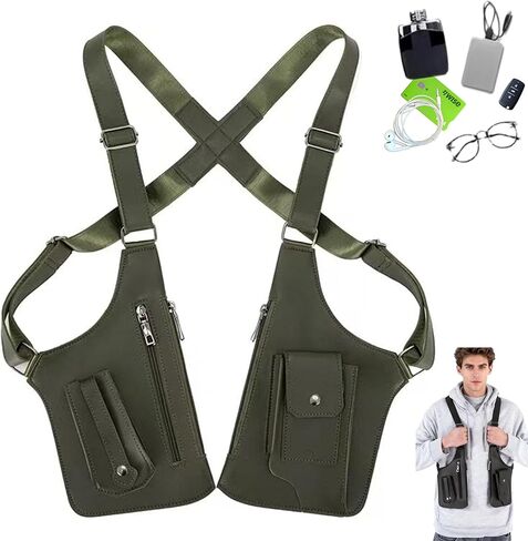 Tactical Double Shoulder Armpit Bag,Anti-Pickpocket Hidden Strap Wallet,Adjustable Leather Armor Crossbody Pack Multi-Pocket in Kuwait