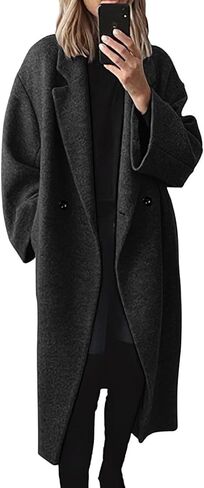 PEHMEA Women's Wool Blend Mid-Length Coat for Fall Winter, Single-Breasted Warm Classic Peacoat for Office Casual Outerwear in Saudi Arabia