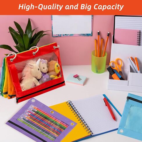 12 Pcs 3 Ring Binder Pencil Pouch,6 Assorted Colors Bulk Zipper Pencil Cases,Pencil Pouches with Clear Window for Office Supplies College, Cloth Pencil Bag Fits 3 Hole Binder in Saudi Arabia