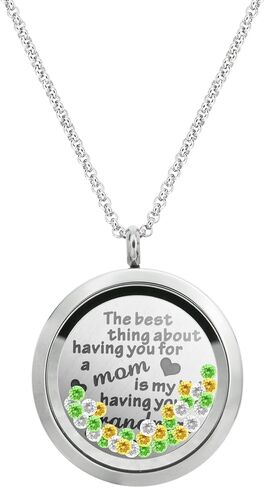 The Best Thing About Having You for A Mom is My Kids Having You for A Grandma Stainless Steel Locket Pendant Floating Charms Necklace in Saudi Arabia