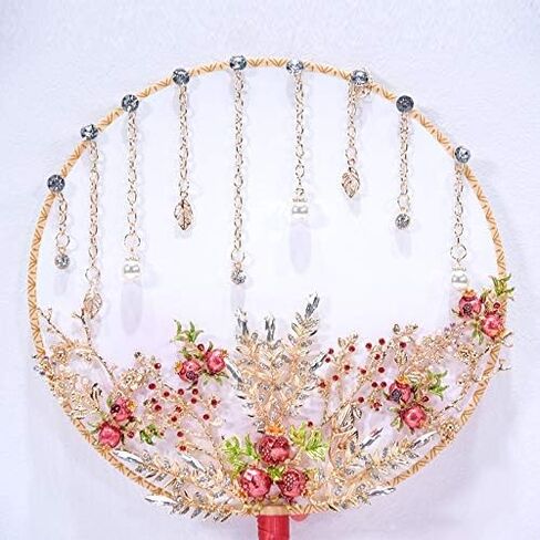 Vintage Chinese Wedding Bridal Circular Fan Bouquet Beaded Flower Handheld with Tassel in Saudi Arabia