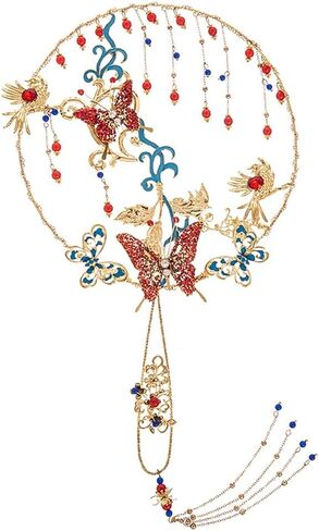 Vintage Bridal Fan Bouquet Beaded Handmade Wedding Flowers Metal Round Hand Brides Jewelry Accessories in Saudi Arabia