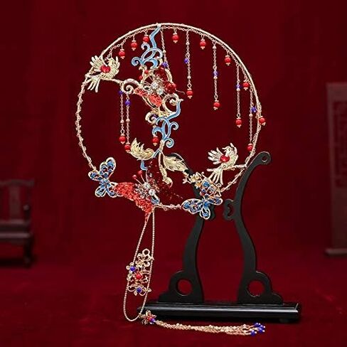 Vintage Bridal Fan Bouquet Beaded Handmade Wedding Flowers Metal Round Hand Brides Jewelry Accessories in Saudi Arabia