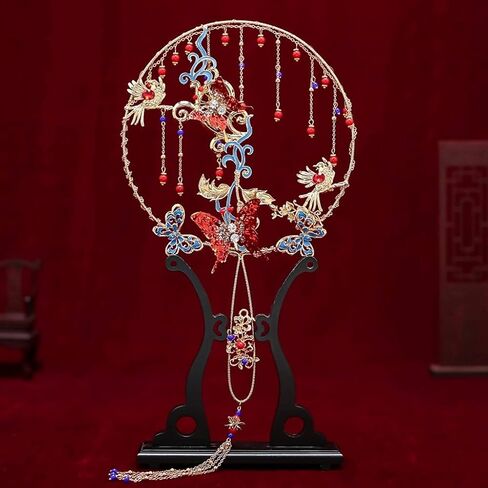 Vintage Bridal Fan Bouquet Beaded Handmade Wedding Flowers Metal Round Hand Brides Jewelry Accessories in Saudi Arabia