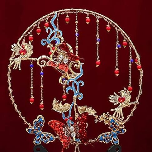 Vintage Bridal Fan Bouquet Beaded Handmade Wedding Flowers Metal Round Hand Brides Jewelry Accessories in Saudi Arabia
