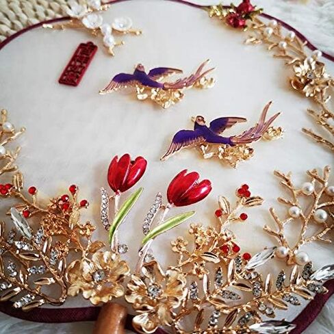 Elegant Bridal Fan Bouquets Handmade Holding Flowers Birds Metal Wedding Jewelry Accessories in Saudi Arabia