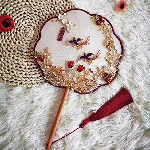 Elegant Bridal Fan Bouquets Handmade Holding Flowers Birds Metal Wedding Jewelry Accessories in Saudi Arabia