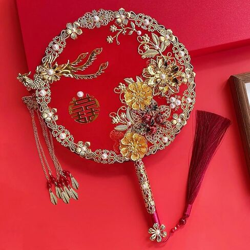 Wedding Fans Handmade Chinese Handheld Flowers Ancient Fan Oriental Silk Fans Traditional Palace Paddle Dance Fan for Chinese Spring Festival Wedding Party Favors Gifts Kids (Color : E) in Saudi Arabia