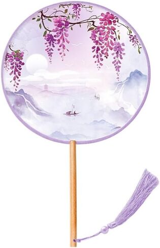 Chinese Round Hand Fans with Tassel, Ancient Style Round Silk Fan Embroidery Hand Fan, Floral Pattern Bamboo Silk Fans(4), in Saudi Arabia