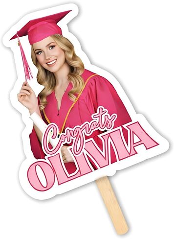 Personalized Graduation Paddle Fan Class of 2026 Custom Handheld Photo Fan with Name Pink Grad Design High School College Commencement Party Keepsake S2 in Saudi Arabia