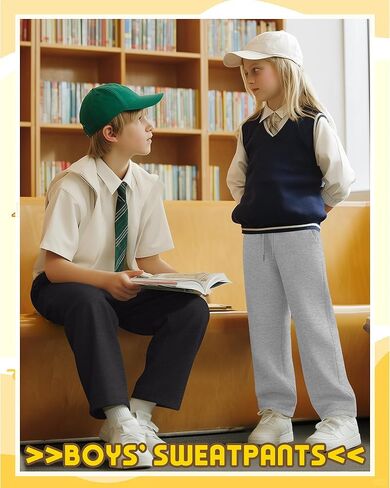 3 Pack Boys Baggy Sweatpants Casual Pants 5-14 Years Straight Leg Open Bottom Athletic Kids Joggers with Pockets in Saudi Arabia