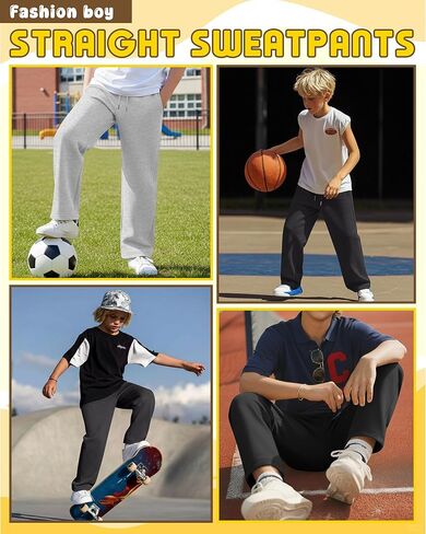 3 Pack Boys Baggy Sweatpants Casual Pants 5-14 Years Straight Leg Open Bottom Athletic Kids Joggers with Pockets in Saudi Arabia