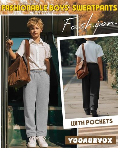 3 Pack Boys Baggy Sweatpants Casual Pants 5-14 Years Straight Leg Open Bottom Athletic Kids Joggers with Pockets in Saudi Arabia