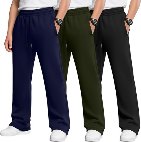 3 Pack Boys Baggy Sweatpants Casual Pants 5-14 Years Straight Leg Open Bottom Athletic Kids Joggers with Pockets in Saudi Arabia