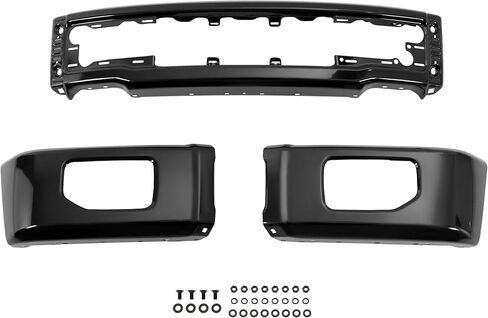Front Bumper Face Bar Compatible with 2015-2017 Ford F-150 Replacement for FO1002424 FL3Z17757FPTM W/Fog Light Holes W/O Side Cover Holes 3-Piece Steel Powder Coated Black in Saudi Arabia