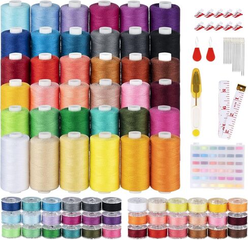 ilauke 72pcs Sewing Thread Kit with Prewound Bobbins - 36 Colors 550 Yard Thread for Sewing + 36 Color-Matched 50 Yard Bobbins, Ideal for Sewing Supplies and Home Crafting in Saudi Arabia