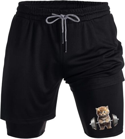 Weightlifting cat Men's 2-in-1 Performance Shorts，Novelty Designed Workout Shorts with Pockets, Lightweight Gym Wear in Saudi Arabia