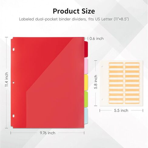 مقاطع موثق جيب Ospelelf مع علامات تبويب لثلاثة رنين الموثق ، 1/3 علامات تبويب ، 5 مجلدات ملفات بلاستيكية مع حجم خطاب الجيوب 8.5 × 11 ، متعدد الألوان ، متعدد الألوان in Kuwait