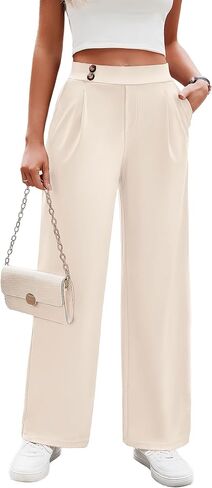Women's Dress Pants Wide Leg Stretchy Work Trousers High Waisted Pleated Business Casual Pants with Pockets in Saudi Arabia
