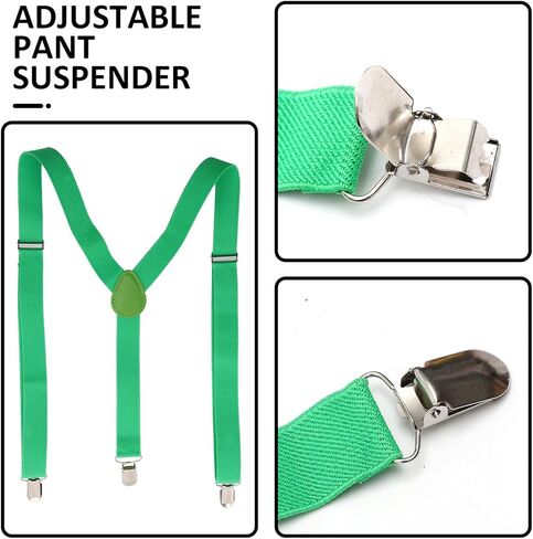 2pcs Saint Patrick's Celebration Green Suspenders for Men Heavy Duty Elastic Strap Adjustable Suit and Jean Pant Braces Accessory for Holiday Party in Saudi Arabia