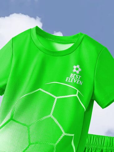 Green Soccer Outfit for Team Sports, Short Sleeve T-Shirt and Shorts Set for Sports Training and Casual Wear in Saudi Arabia