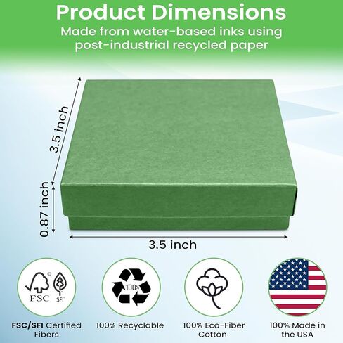 Novel Box 100 Pack Green Jewelry Gift Box 3.5x3.5x0.87in with Cotton Filled | Cardboard Jewelry Box | Gift Boxes with Lids Made in USA | Boxes for Bracelet Necklace Ring Earrings in Saudi Arabia
