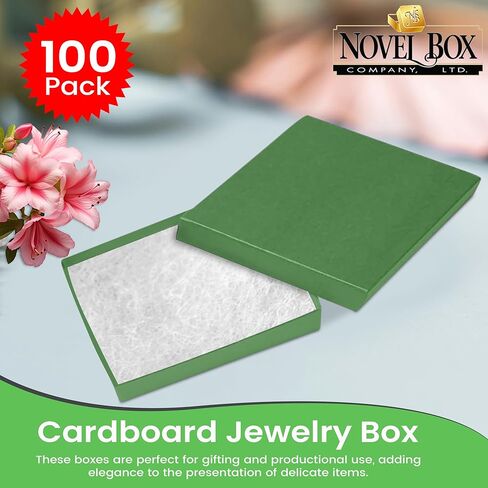 Novel Box 100 Pack Green Jewelry Gift Box 3.5x3.5x0.87in with Cotton Filled | Cardboard Jewelry Box | Gift Boxes with Lids Made in USA | Boxes for Bracelet Necklace Ring Earrings in Saudi Arabia