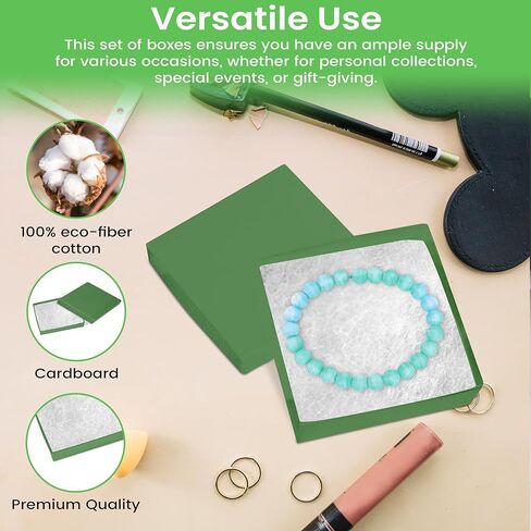 Novel Box 100 Pack Green Jewelry Gift Box 3.5x3.5x0.87in with Cotton Filled | Cardboard Jewelry Box | Gift Boxes with Lids Made in USA | Boxes for Bracelet Necklace Ring Earrings in Saudi Arabia