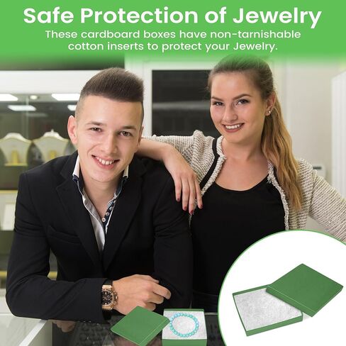 Novel Box 100 Pack Green Jewelry Gift Box 3.5x3.5x0.87in with Cotton Filled | Cardboard Jewelry Box | Gift Boxes with Lids Made in USA | Boxes for Bracelet Necklace Ring Earrings in Saudi Arabia