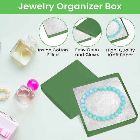 Novel Box 100 Pack Green Jewelry Gift Box 3.5x3.5x0.87in with Cotton Filled | Cardboard Jewelry Box | Gift Boxes with Lids Made in USA | Boxes for Bracelet Necklace Ring Earrings in Saudi Arabia