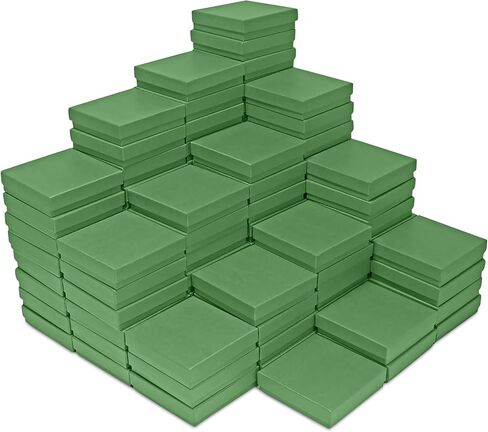 Novel Box 100 Pack Green Jewelry Gift Box 3.5x3.5x0.87in with Cotton Filled | Cardboard Jewelry Box | Gift Boxes with Lids Made in USA | Boxes for Bracelet Necklace Ring Earrings in Saudi Arabia