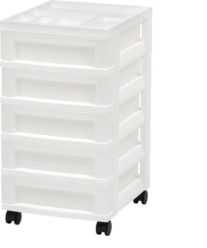 5-Drawer Plastic Storage Cabinet with Storage Compartments on the Top and Wheels for Easy Mobility. Suitable for Offices, Homes, Bathrooms and Workshops. (Black) in Saudi Arabia