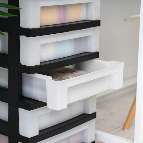 5-Drawer Plastic Storage Cabinet with Storage Compartments on the Top and Wheels for Easy Mobility. Suitable for Offices, Homes, Bathrooms and Workshops. (Black) in Saudi Arabia