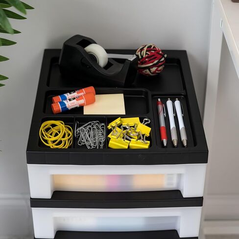 5-Drawer Plastic Storage Cabinet with Storage Compartments on the Top and Wheels for Easy Mobility. Suitable for Offices, Homes, Bathrooms and Workshops. (Black) in Saudi Arabia